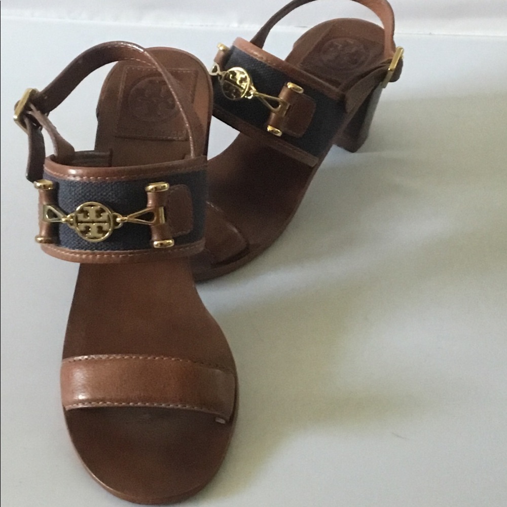 Tory Burch bluejean and brown leather Sandals 6.5